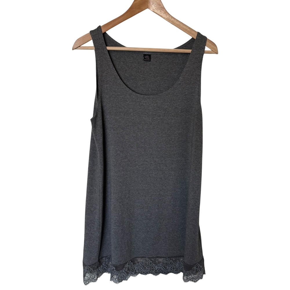 Only Hearts Tank Top Womens Medium Grey Excellent Lace Trim Helenaâ Stuart NYC